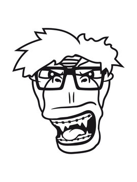 kopf gesicht geek nerd schlau hornbrille zahnspange picken freak intelligent fleischfresser b&ouml;se monster tyrannus saurus rex h&ouml;rner t-rex gro&szlig; comic cartoon dinosaurier saurier dino