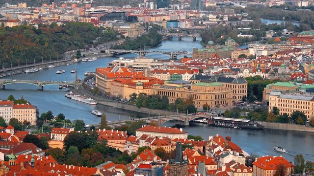 Aerial view of the Old Town architecture with red roofs in Prague , Czech Republic. Vltava river. old town panorama , Czech republic.