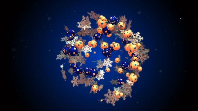 Abstract christmas and new year romantic background with flying xmas balls