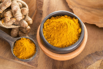Roots and turmeric powder (Curcuma longa)