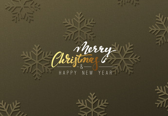 Christmas background with snowflakes in style of paper art. Xmas holiday greeting card. Winter pattern snow ornament vector design