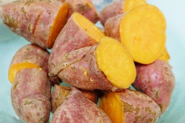 Close Up Delicious Fresh Streamed Sweet Potatoes