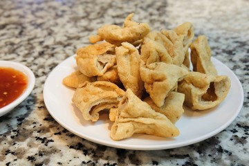 Deep Fried Fish Meat Ball with Spicy Sauce