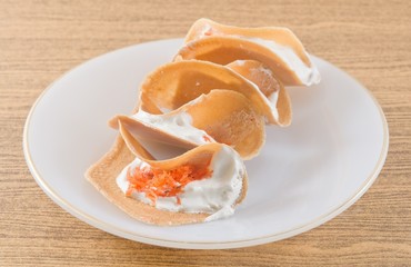 Thai Crispy Crepes with Cream and Salted Shredded Coconut