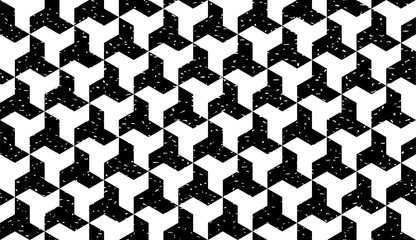 Fototapeta premium Seamless black and white grunge vintage Moroccan isometric mod op art pattern vector