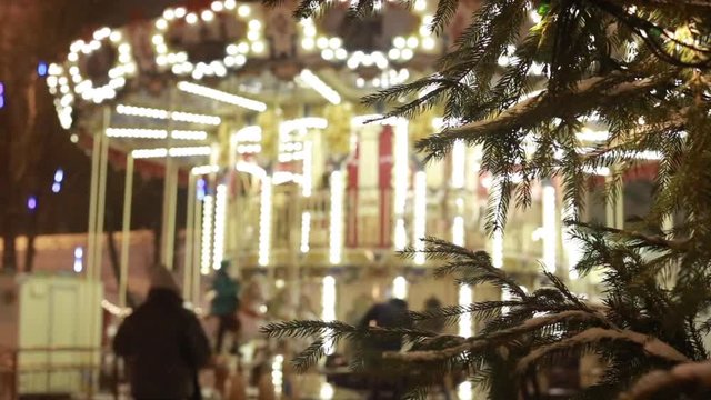 Fairground carousel at night