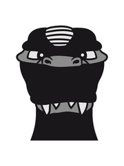 gesicht kopf ninja samurai krieger unsichtbar schleichen verkleidung fleischfresser böse monster tyrannus saurus rex hörner t-rex groß comic cartoon dinosaurier saurier dino