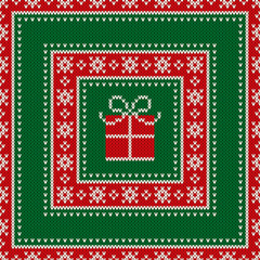 Christmas Holiday Seamless Knitted Pattern with a Present Box. Knitting Wool Sweater Design