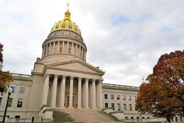 West Virginia State Capitol Building with Colorful Fall Leaves