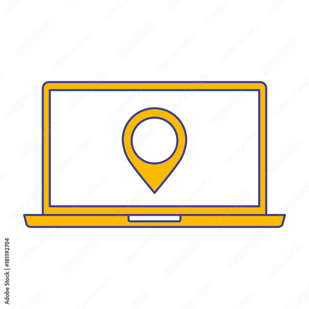 Sticker laptop pin map navigation device screen technology vector illustration