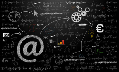 lavagna, formule, icone, sfondo