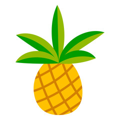 Fototapeta na wymiar Cute flat yellow and green pineapple with leaves isolated on white background. Cartoon tropical fruit. Vector illustration.