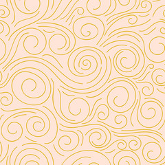 Abstract hand drawn doodle thin line wavy seamless pattern. Curly linear sky or sea messy background. Vector illustration.