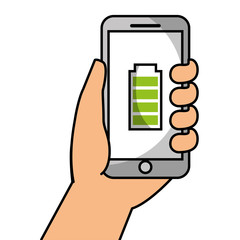 hand holding smartphone gps navigation energy battery vector illustration