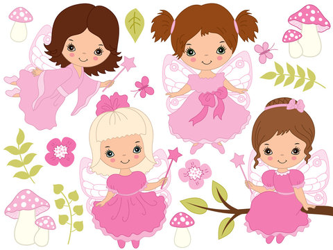 Vector Set of Cute Little Fairies