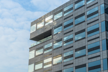 Close-Up of Modern Office Buildings in city of China..