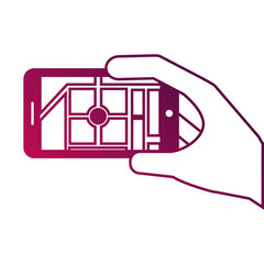 hand holding smartphone gps navigation map route street city vector illustration