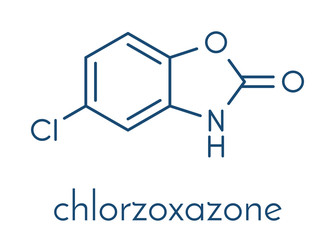 Chlorzoxazone muscle relaxant drug molecule. Skeletal formula.