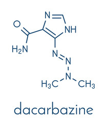 Dacarbazine cancer chemotherapy drug molecule. Skeletal formula.