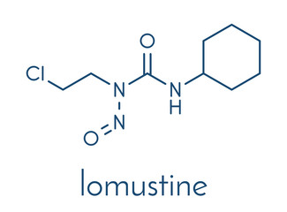 Lomustine brain cancer chemotherapy drug molecule. Skeletal formula.