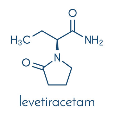 Levetiracetam epilepsy (seizures) drug molecule. S-isomer of etiracetam. Skeletal formula.