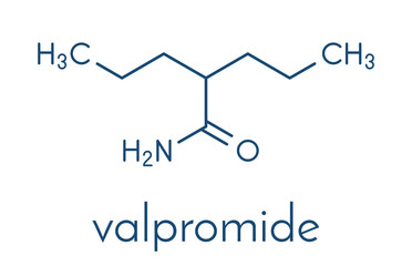 Valpromide seizures drug molecule (antiepileptic agent). Skeletal formula.