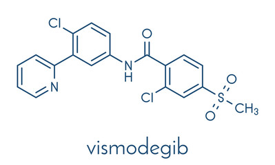 Vismodegib cancer drug molecule. Used in treatment of basal cell carcinoma. Skeletal formula.