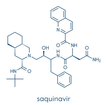 Saquinavir HIV drug molecule. Skeletal formula.