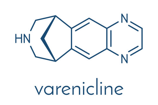 Varenicline smoking cessation drug molecule. Skeletal formula.