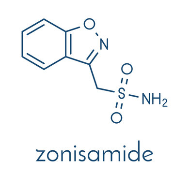 Zonisamide epilepsy drug molecule. Skeletal formula.