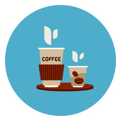 Coffee To Go Cups Icon On Blue Round Background Flat Vector Illustration