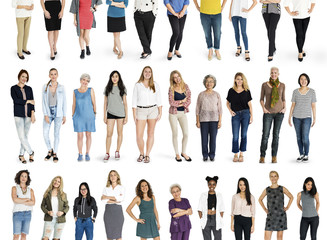 Diversity Women Set Gesture Standing Together Studio Isolated