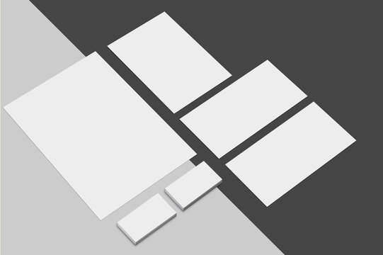 Branding Mock Up Set, Corporate  Identity Stationary Presentation Template. Letterhead, Envelope and Business Cards Empty Template. Isolated Background.