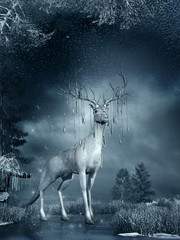 Obraz na płótnie Canvas Fantasy deer on the frozen pond