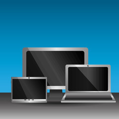 set of blank screens computer monitor laptop smartphone technology digital vector illustration