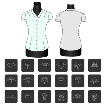 Fashion sketch of shirt collars.types of women's collars.collar for shirt