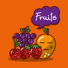 cute kawaii fruits set smiling healthy food vector illustration