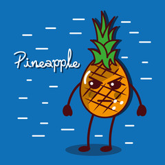 angry pineapple fruit kawaii character food vector illustration