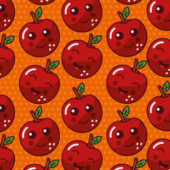 cute fruit kawaii face funny seamles pattern vector illustration