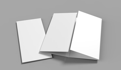 Double gate fold vertical four panel brochure blank white template for mock up and presentation design. 3d illustration.