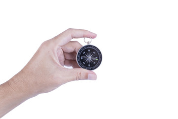 Classic compass Navigation in hand on a white background.