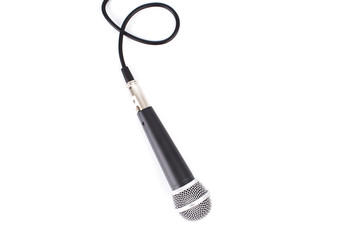 Black Microphone with cable isolated on white background