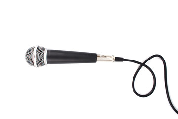 Obraz premium Black Microphone with cable isolated on white background