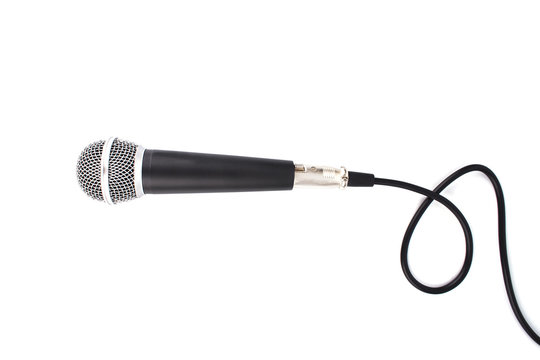 Black Microphone with cable isolated on white background