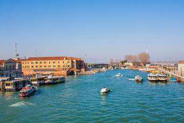 Obraz premium Venice City of Italy. View on Grand Canal, Venetian Landscape with boats and gondolas and ferrys