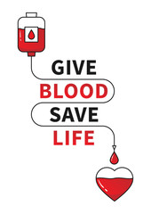 Blood Donation vector illustration with red heart and drop counter. Blood Donation line art concept with the red line connecting dropper and heart. Lifesaver campaign template graphic design.