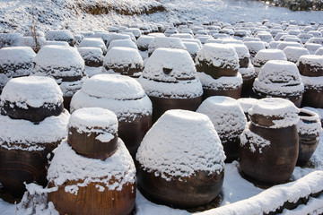 Traditional korean-style Jangdokdae Beautiful landscape with white snow down.