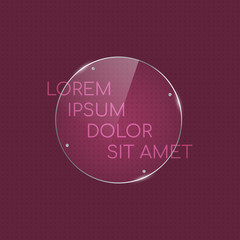 Round realistic isolated vector glass frame with small nails on purple background. Glass circle for bunner design, advertising, web