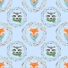 Watercolor cute animal vector pattern