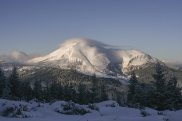 beautiful winter Carpathians. extreme in the winter mountains. beautiful winter in the mountains